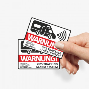 GPS Warnung Wohnmobil Sticker in weiß, Sicherheit fürs Womo