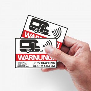 Sticker GPS Warnung Wohnwagen in weiß Abschreckung